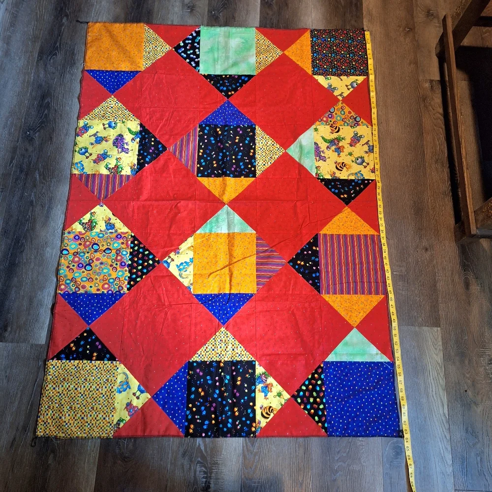 Whimsical Dragon Characters Patchwork Quilt Top, Handmade, NWOT